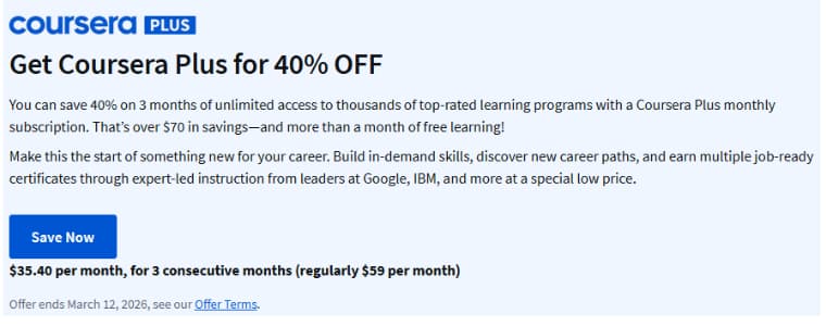 Coursera 40% Off